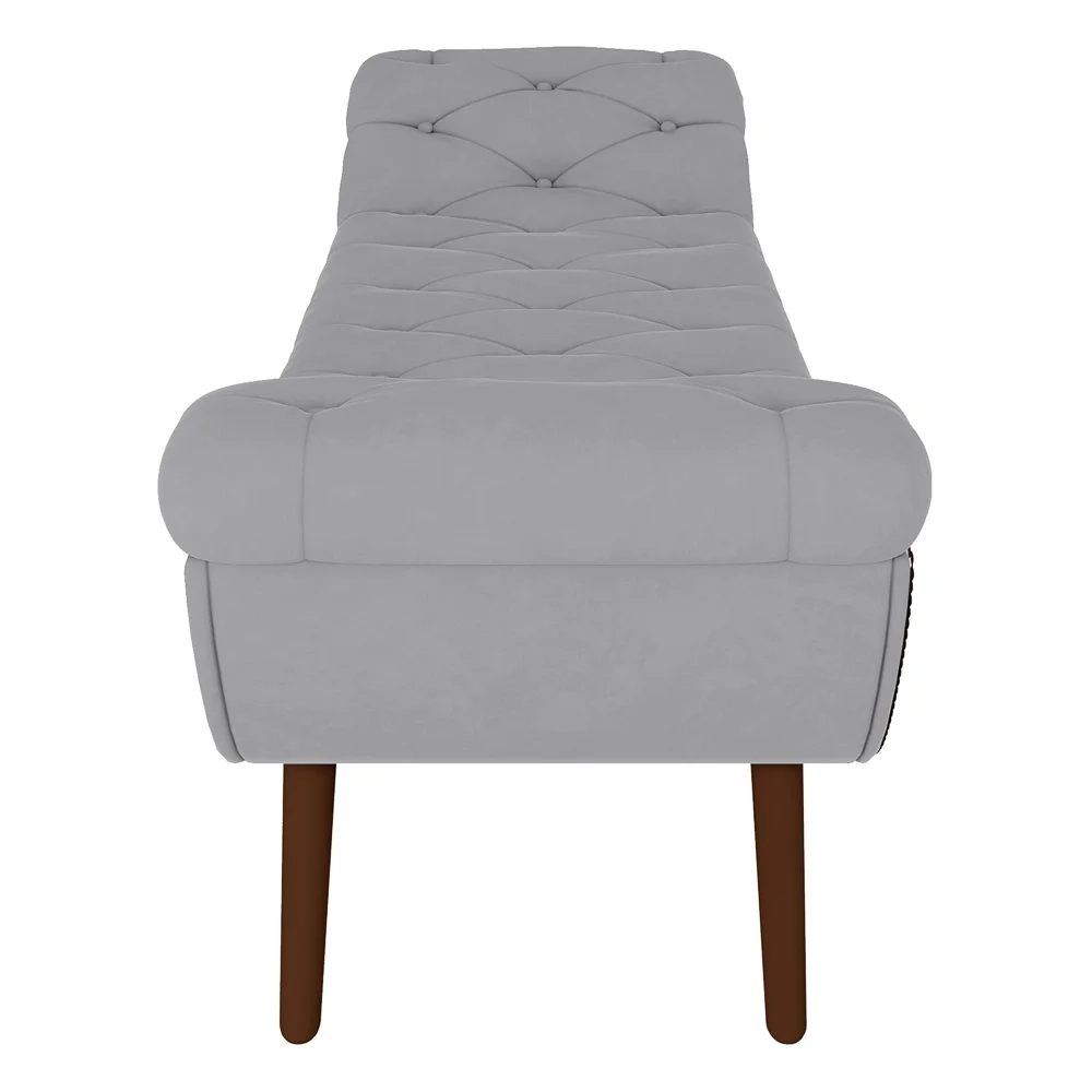 Puff Recamier Calçadeira 140cm Pés Palito Madeira Vêneto Z37 Veludo Cinza - Mpozenato