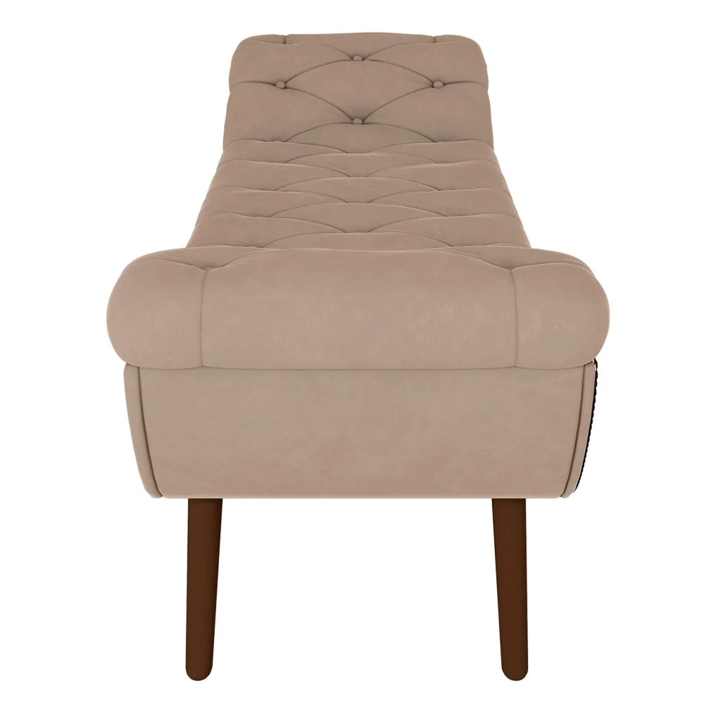 Puff Recamier Calçadeira 140cm Pés Palito Madeira Vêneto Z37 Veludo Bege - Mpozenato