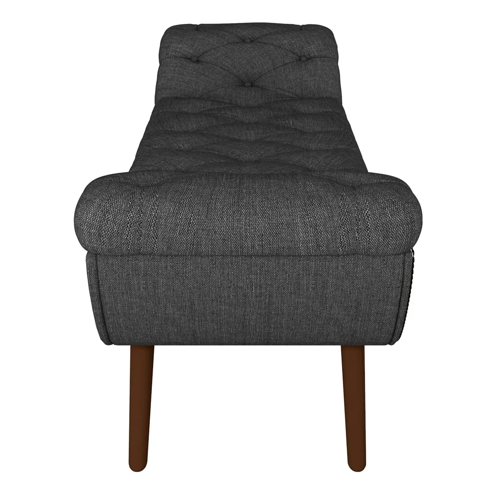 Puff Recamier Calçadeira 140cm Pés Palito Madeira Vêneto Z37 Linho Chumbo - Mpozenato