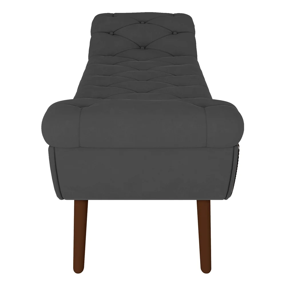 Puff Recamier Calçadeira 140cm Pés Palito Madeira Vêneto Z37 Veludo Chumbo - Mpozenato