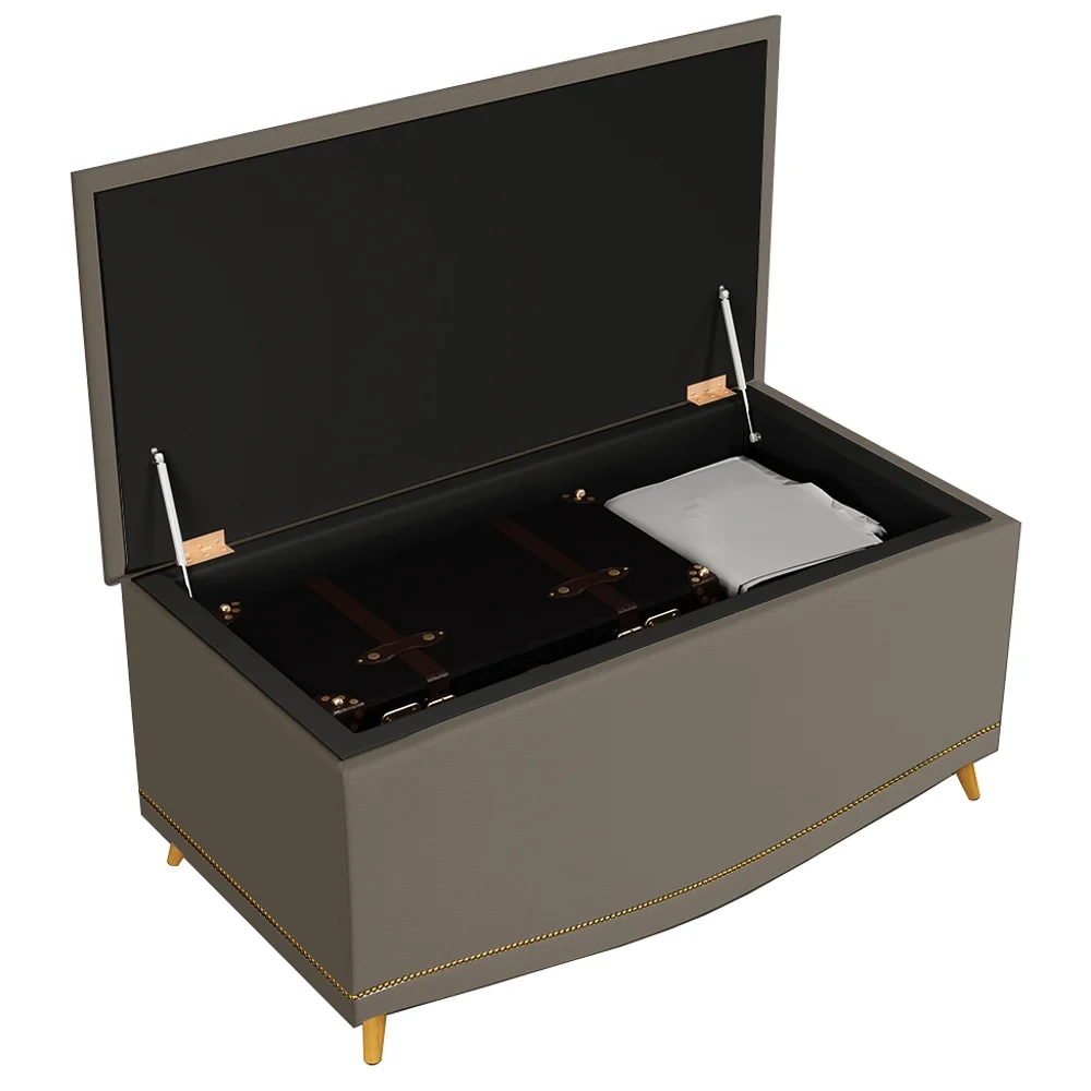 Calçadeira Baú Solteiro 90cm com Tachas Imperial J02 Sintético Areia - Mpozenato