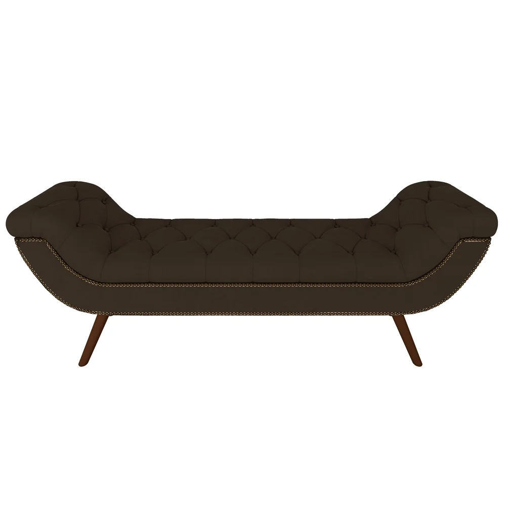 Puff Recamier Calçadeira 160cm Pés Palito Madeira Vêneto Z37 Veludo Marrom - Mpozenato