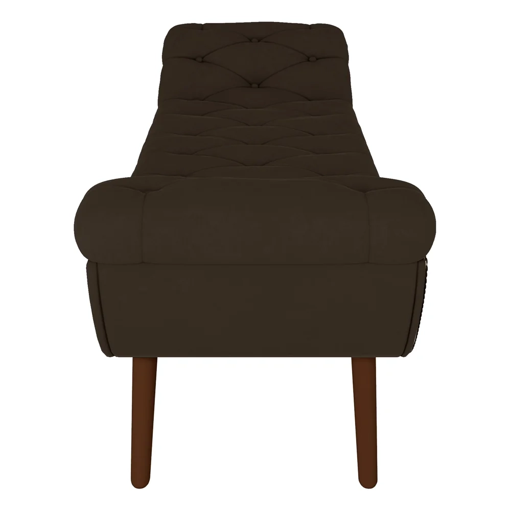 Puff Recamier Calçadeira 160cm Pés Palito Madeira Vêneto Z37 Veludo Marrom - Mpozenato