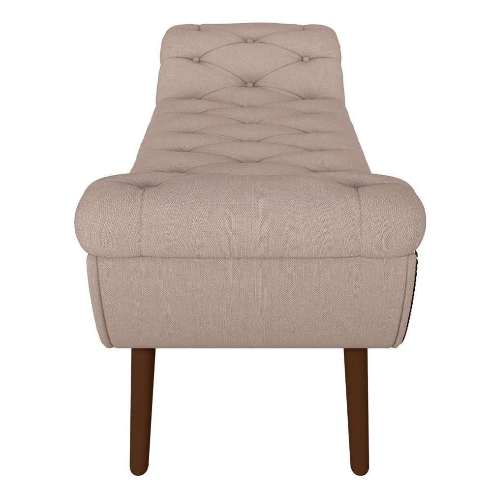 Puff Recamier Calçadeira 140cm Pés Palito Madeira Vêneto Z37 Linho Bege Cru - Mpozenato