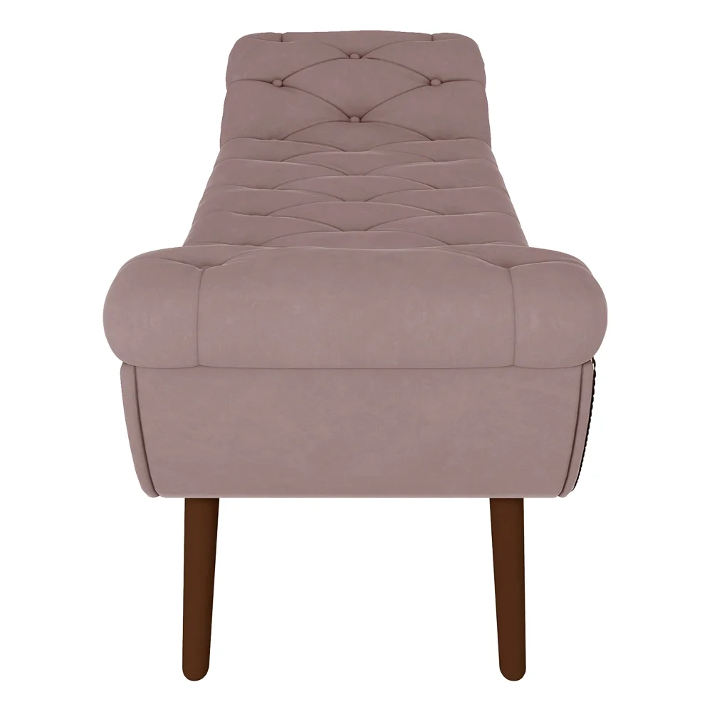 Puff Recamier Calçadeira 160cm Pés Palito Madeira Vêneto Z37 Veludo Rosê - Mpozenato