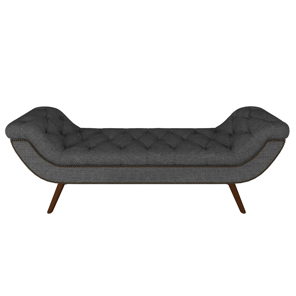 Puff Recamier Calçadeira 160cm Pés Palito Madeira Vêneto Z37 Linho Chumbo - Mpozenato