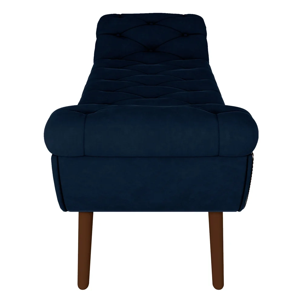 Puff Recamier Calçadeira 160cm Pés Palito Madeira Vêneto Z37 Veludo Azul Marinho - Mpozenato
