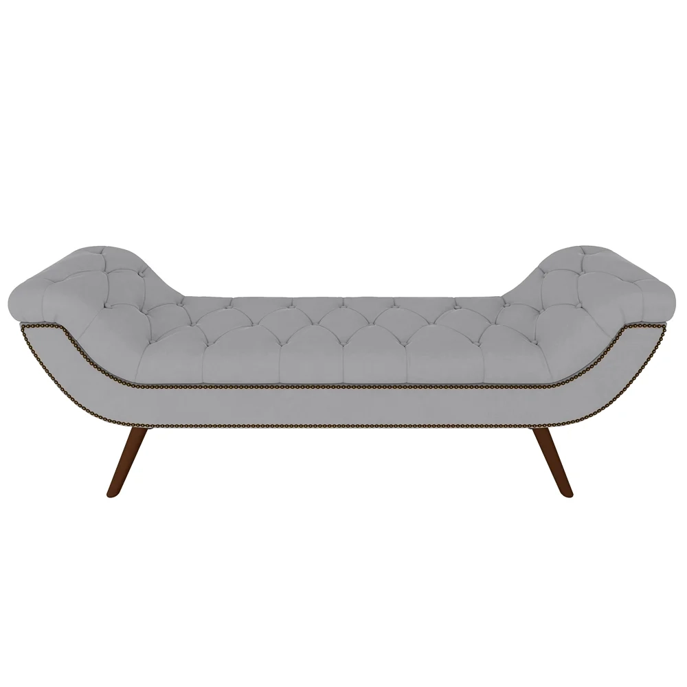 Puff Recamier Calçadeira 195cm Pés Palito Madeira Vêneto Z37 Veludo Cinza - Mpozenato