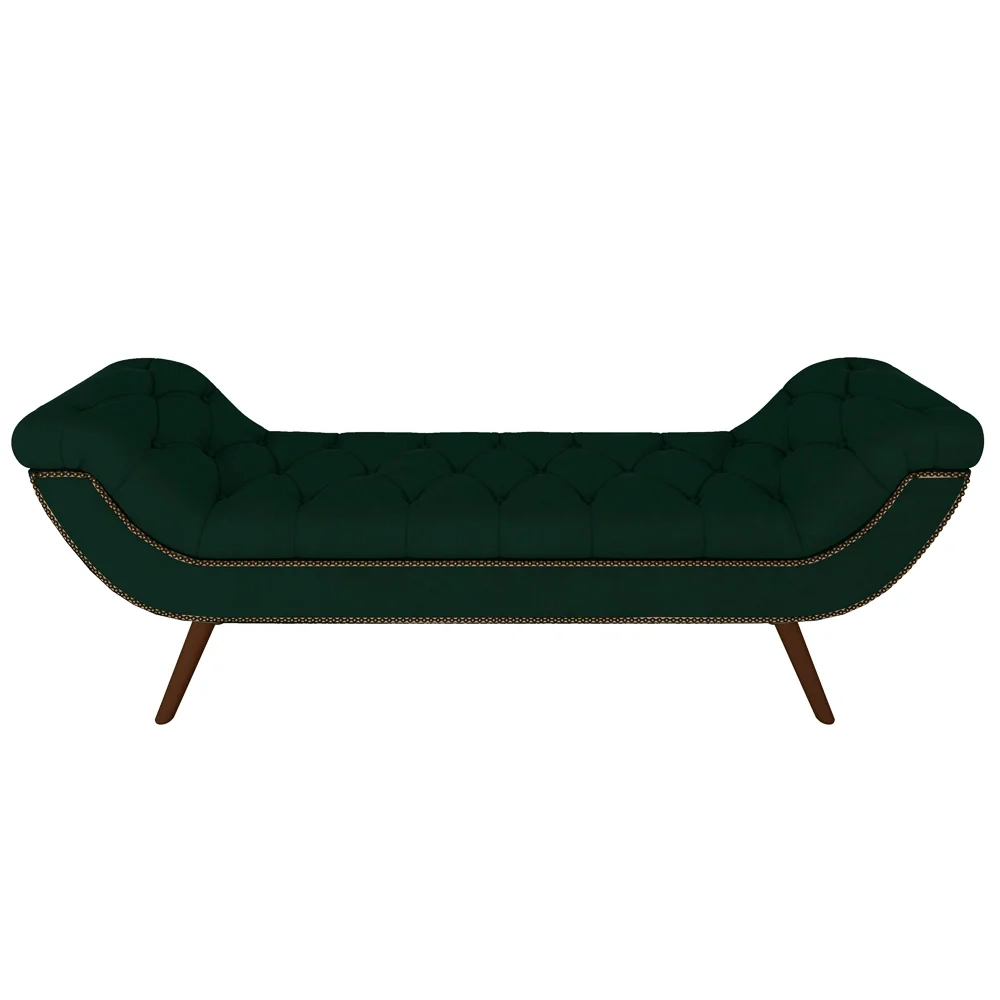 Puff Recamier Calçadeira 195cm Pés Palito Madeira Vêneto Z37 Veludo Verde Musgo - Mpozenato