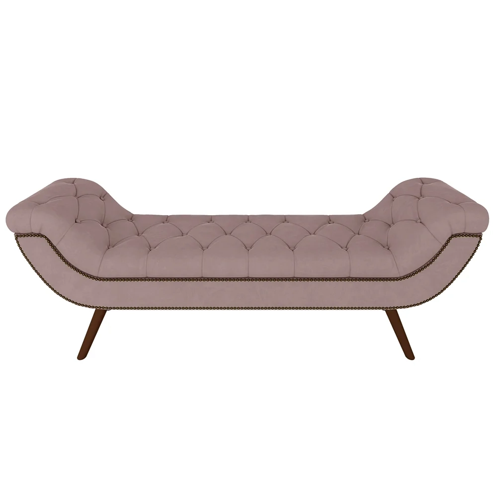 Puff Recamier Calçadeira 195cm Pés Palito Madeira Vêneto Z37 Veludo Rosê - Mpozenato