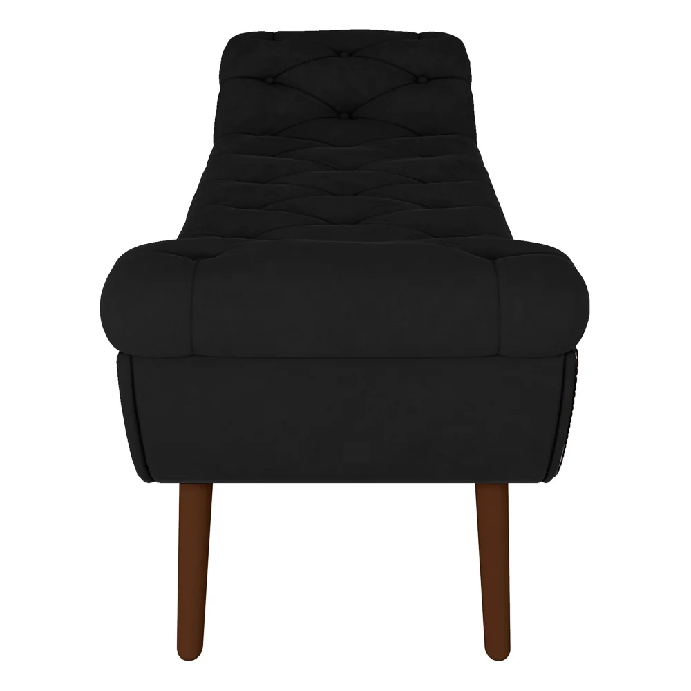 Puff Recamier Calçadeira 195cm Pés Palito Madeira Vêneto Z37 Veludo Preto - Mpozenato