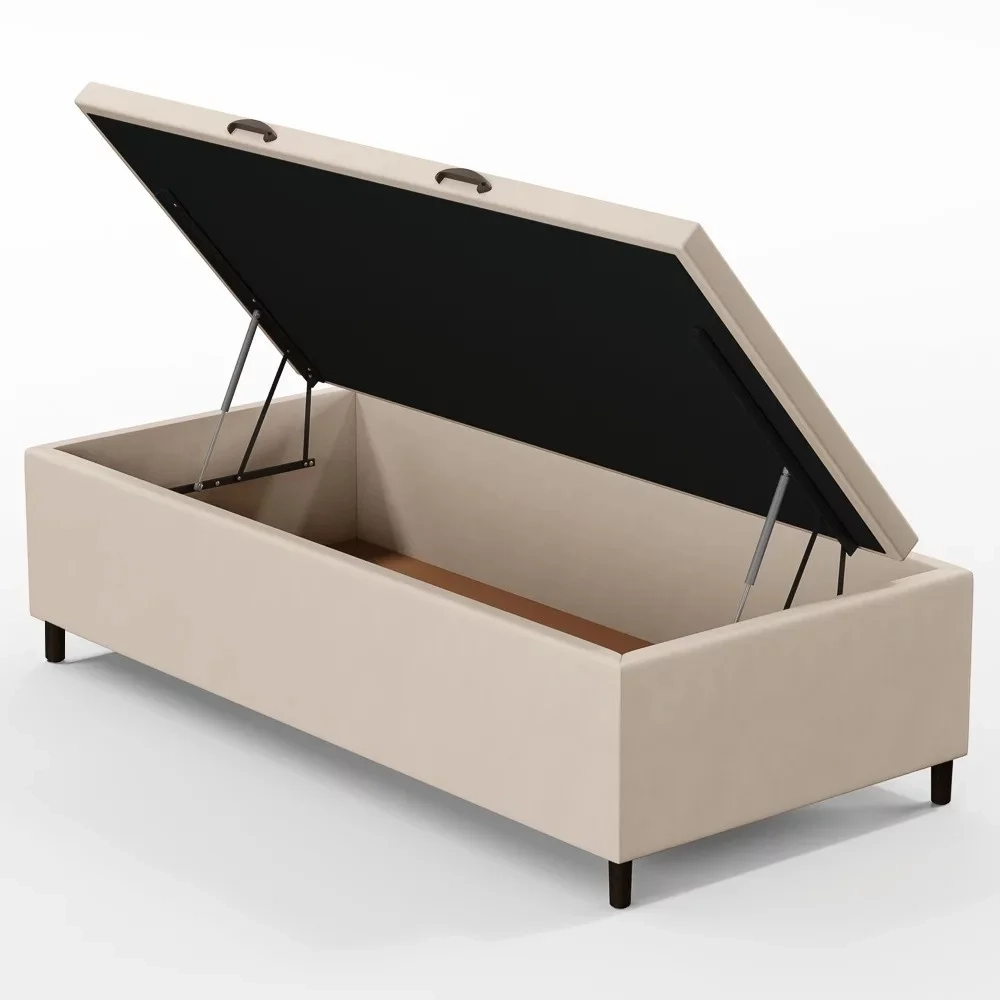 Base para Cama Box Baú Solteiro 88x188cm Hit Z04 Suede Bege - Mpozenato