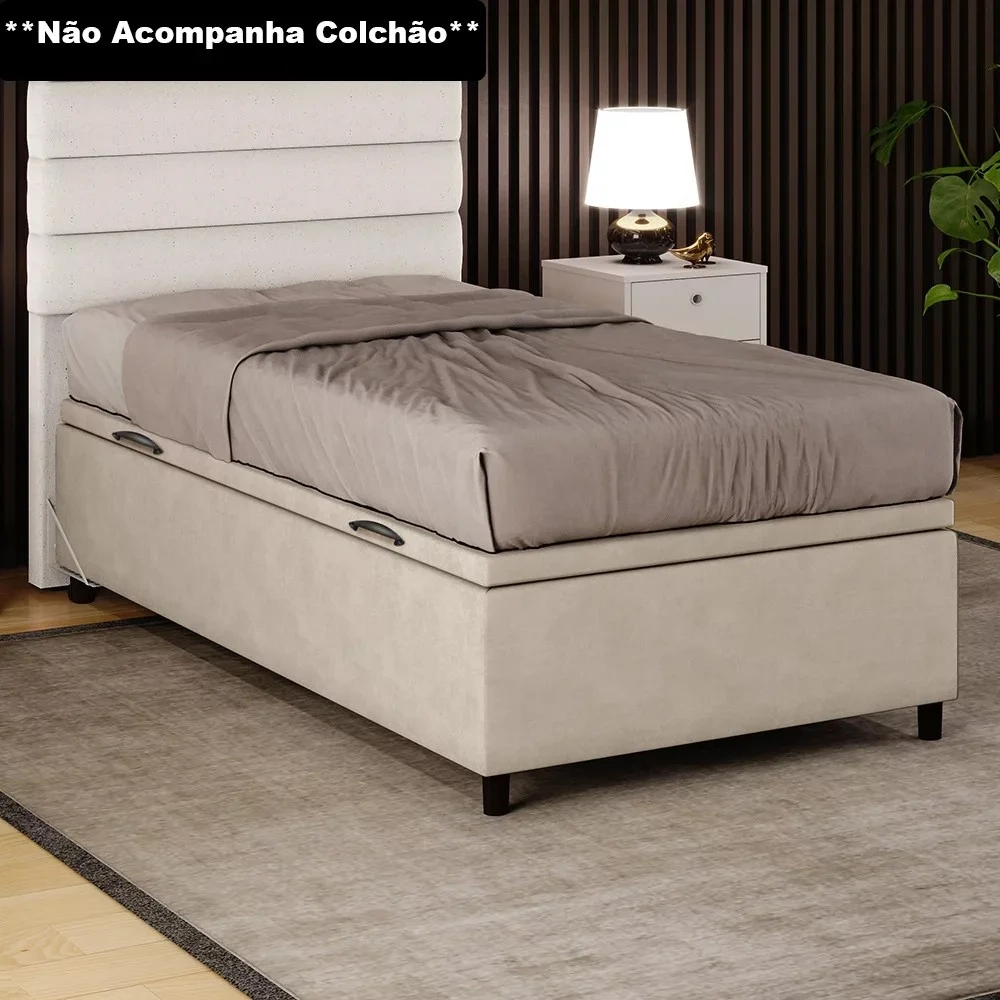 Base para Cama Box Baú Solteiro 88x188cm Hit Z04 Suede Bege - Mpozenato