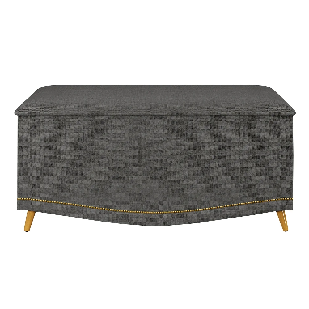 Calçadeira Baú Solteiro 90cm com Tachas Imperial J02 Linho Grafite - Mpozenato