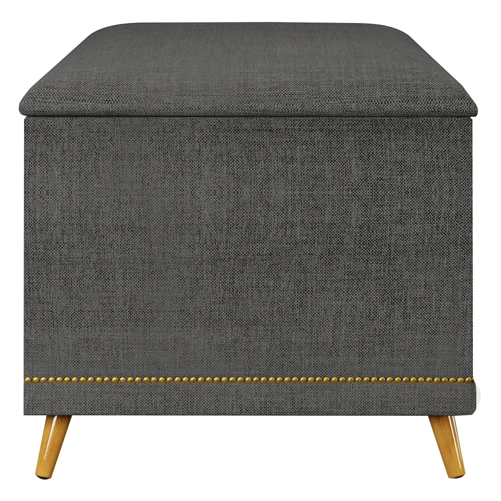 Calçadeira Baú Solteiro 90cm com Tachas Imperial J02 Linho Grafite - Mpozenato