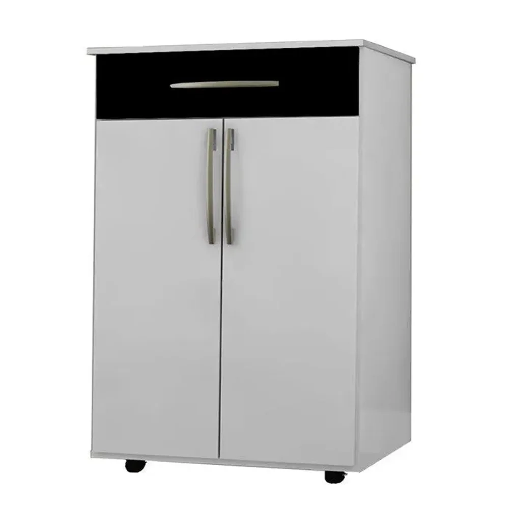 Balcão Multiuso 62cm 2 Portas 1 Gaveta Flex Juliana Branco/Preto - AJL Móveis