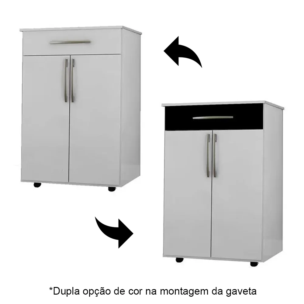 Balcão Multiuso 62cm 2 Portas 1 Gaveta Flex Juliana Branco/Preto - AJL Móveis