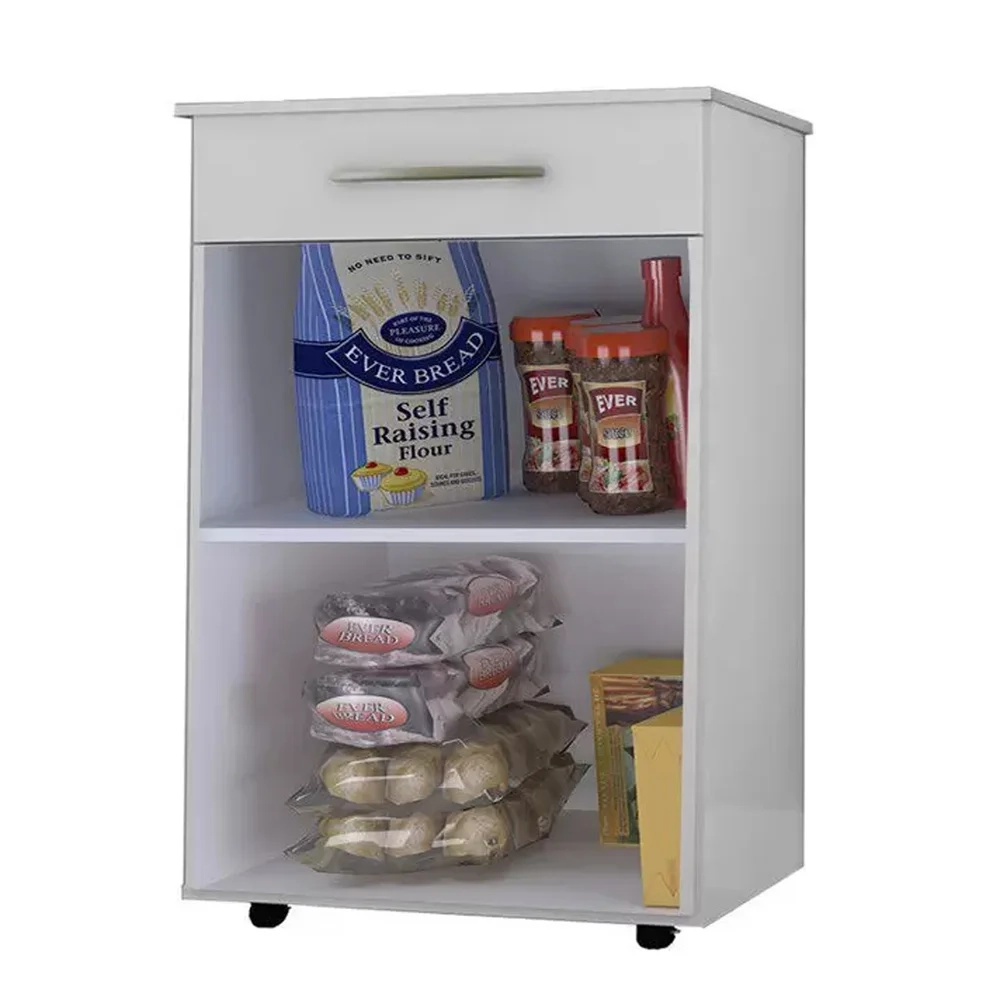 Balcão Multiuso 62cm 2 Portas 1 Gaveta Flex Juliana Branco/Preto - AJL Móveis