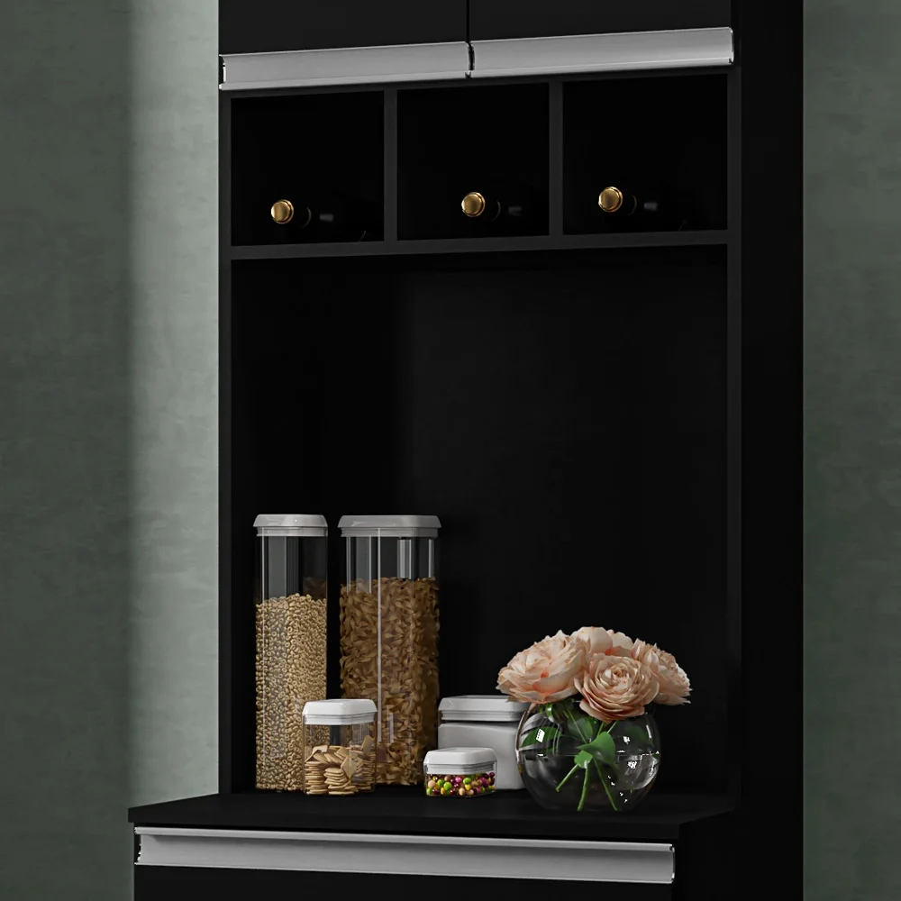 Paneleiro Torre Quente 4 Portas Com Adega Andréia Preto - AJL Móveis