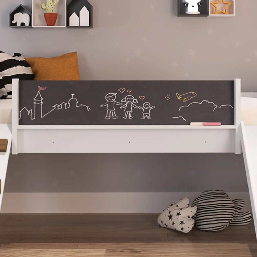 Cama Infantil Playground Com Escorregador e Quadro BY710 Branco - Completa Móveis