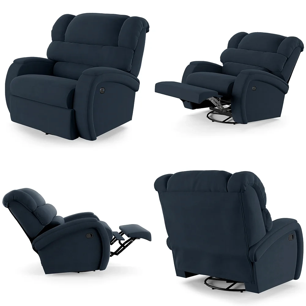 Poltrona do Papai Reclinável Kalie Glider Giratória Massagem FH9 Veludo Azul - Mpozenato