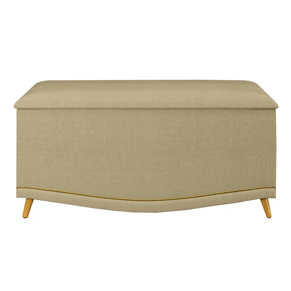 Calçadeira Baú Solteiro 90cm com Tachas Imperial J02 Linho Areia - Mpozenato