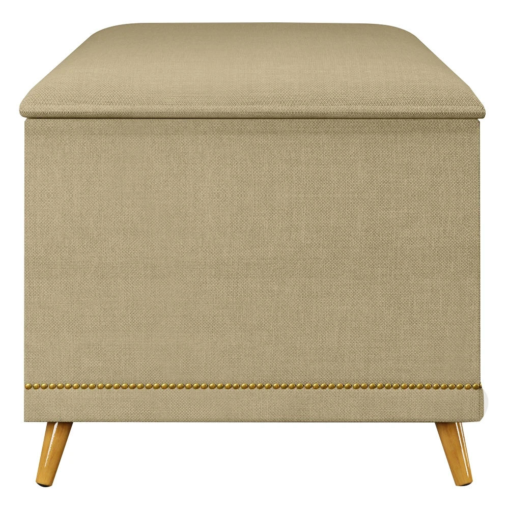 Calçadeira Baú Solteiro 90cm com Tachas Imperial J02 Linho Areia - Mpozenato