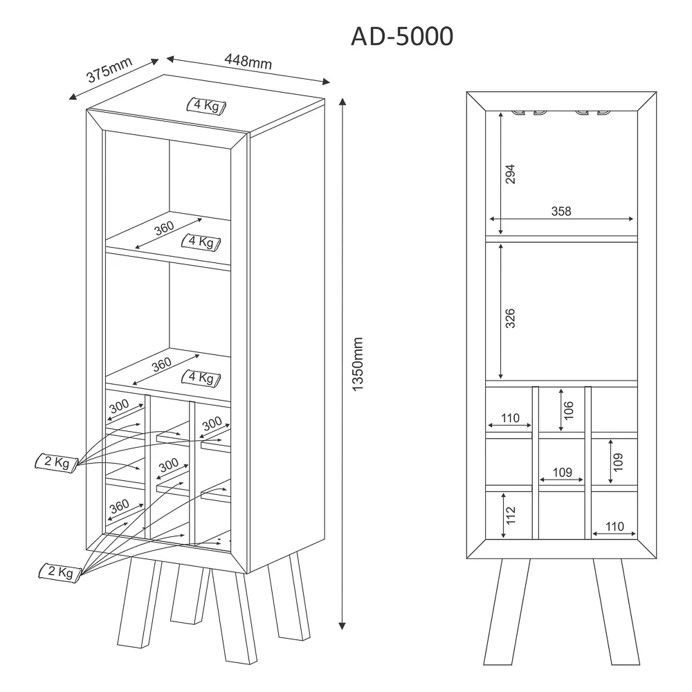 Adega Bar Multiuso AD5000 Rústico - Tecno Mobili