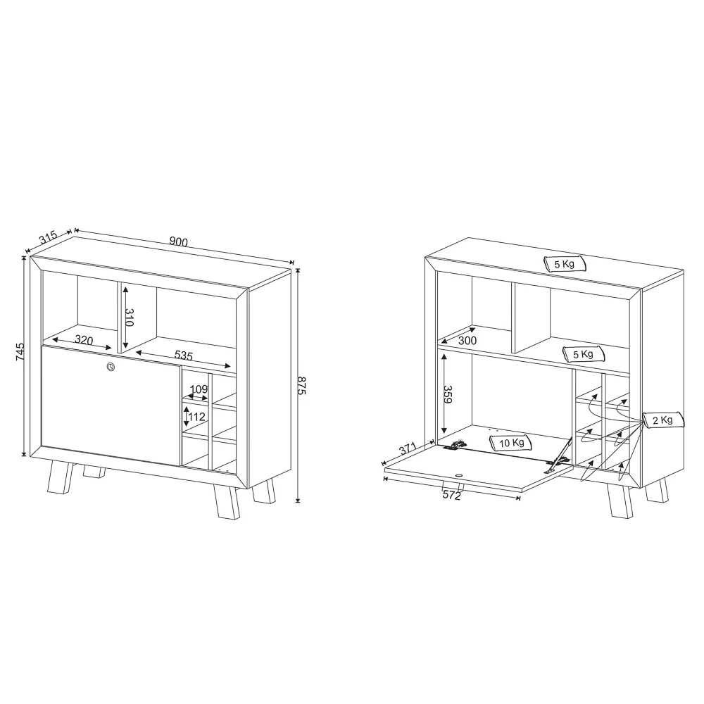 Balcão Adega 1 Porta AD5002 Rústico - Tecno Mobili