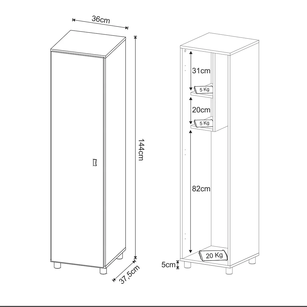 Armário Multiuso 1 Porta 2 Prateleiras AM3107 Branco - Tecno Mobili