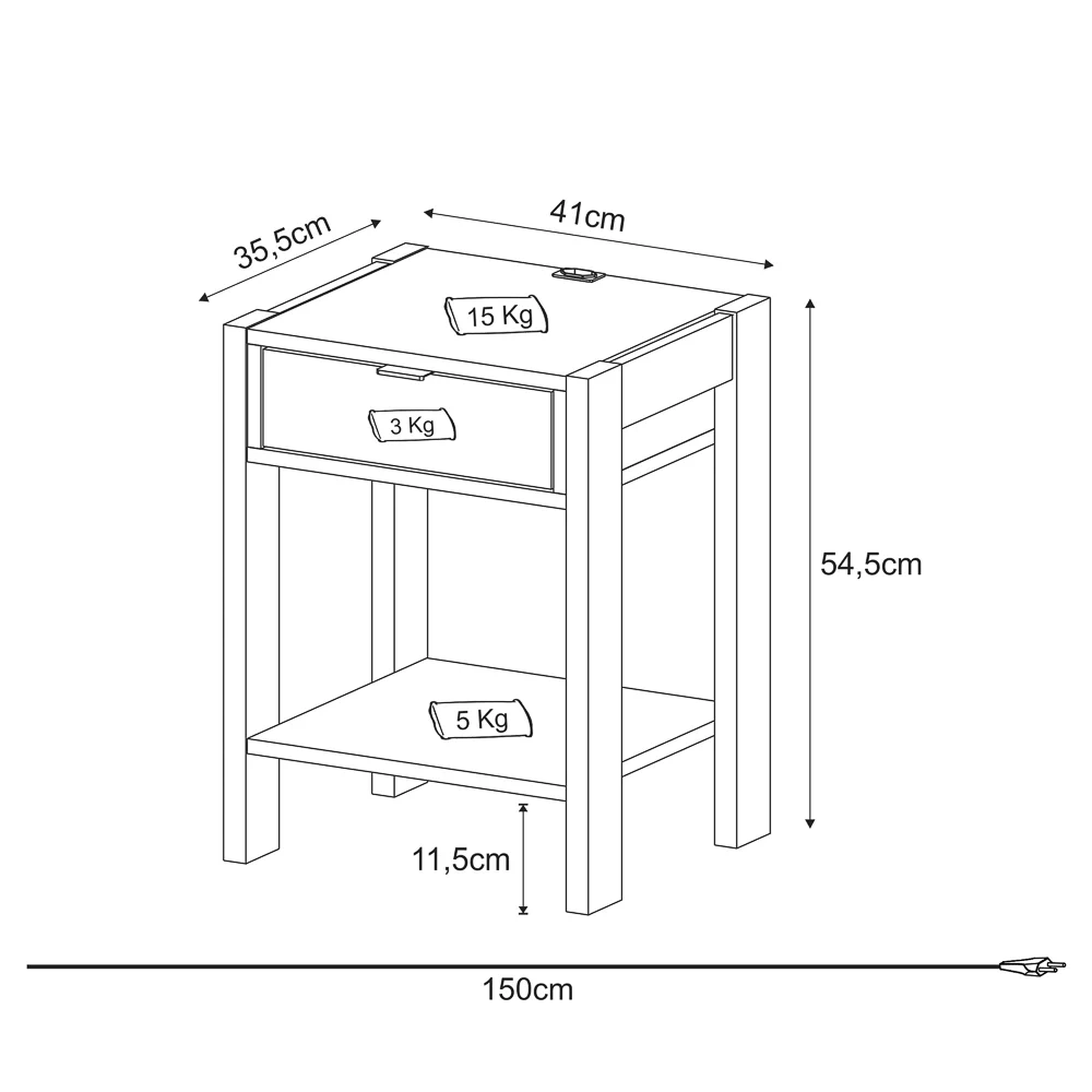 Mesa de Cabeceira 1 Gaveta AZ1016 Branco - Tecno Mobili