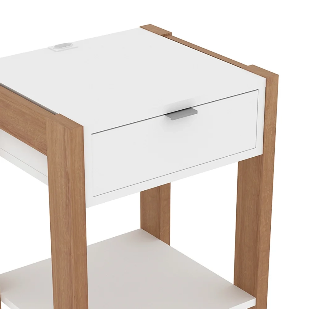 Mesa de Cabeceira 1 Gaveta AZ1016 Amêndoa/Branco - Tecno Mobili