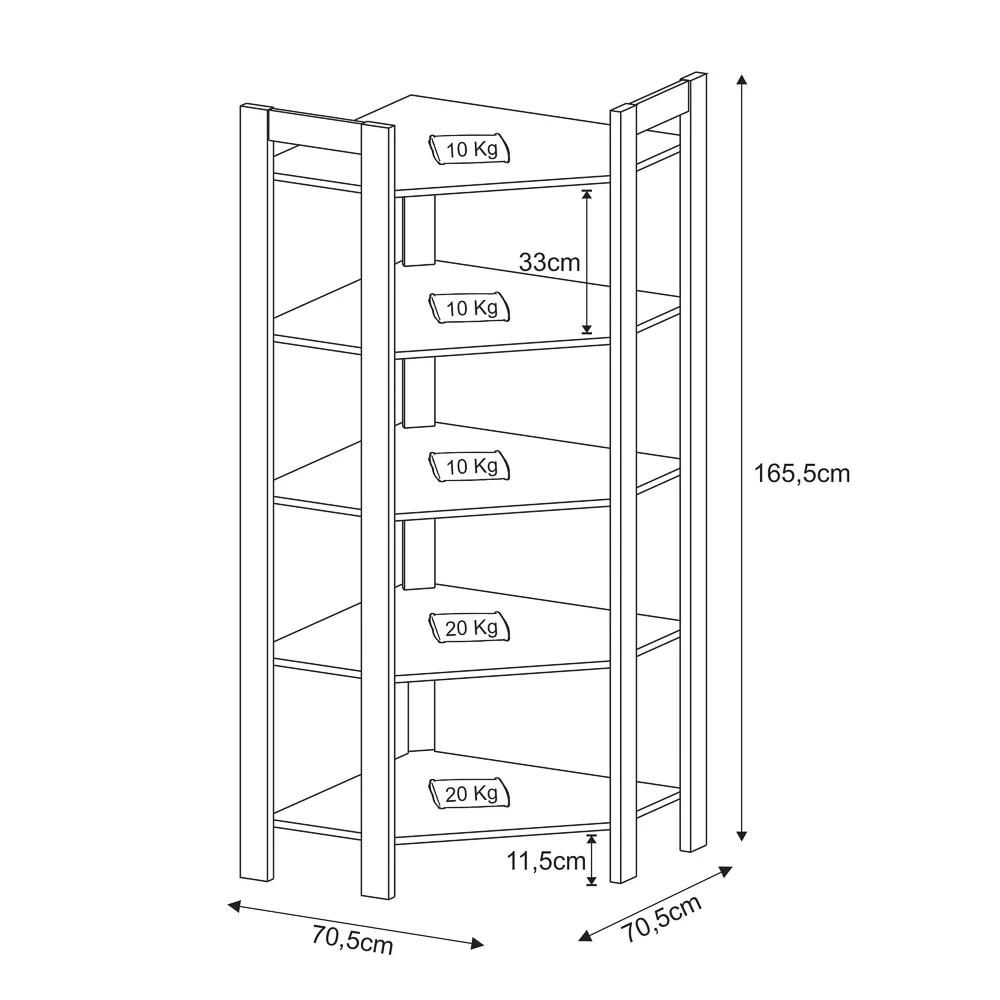 Estante de Canto Closet Multiuso 5 Prateleiras AZ1020 Nogal/Branco - Tecno Mobili