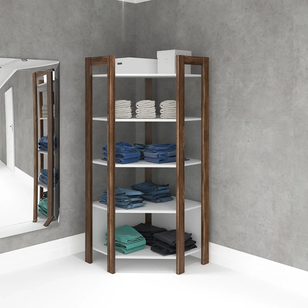 Estante de Canto Closet Multiuso 5 Prateleiras AZ1020 Nogal/Branco - Tecno Mobili