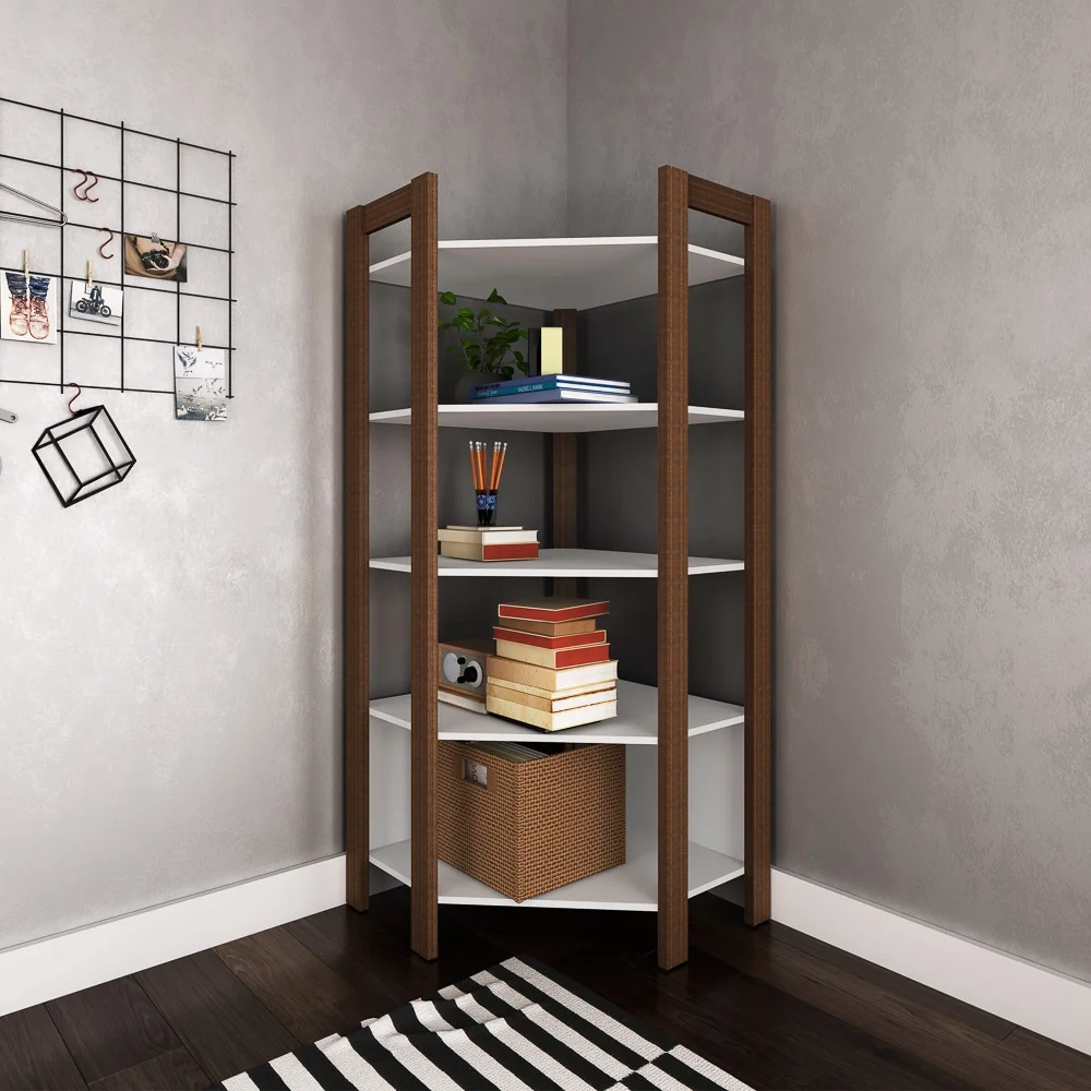 Estante de Canto Closet Multiuso 5 Prateleiras AZ1020 Nogal/Branco - Tecno Mobili