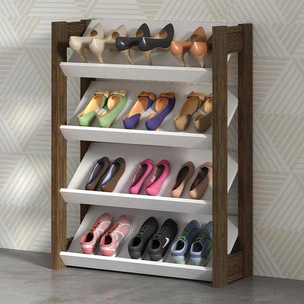 Armário Multiuso Sapateira AZ1025 Branco/Nogal - Tecno Mobili