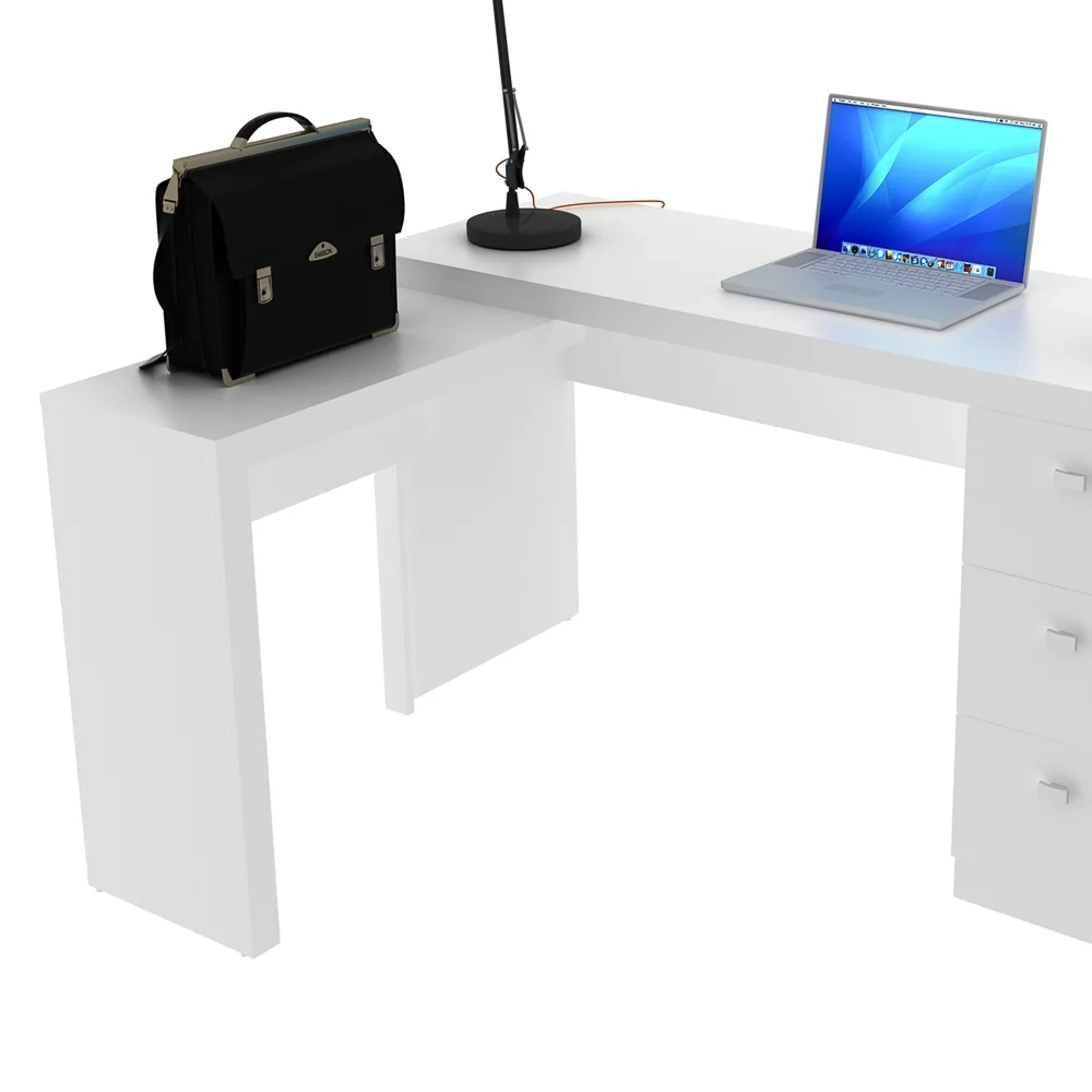 Mesa Em L Para Escritório 3 Gavetas ME4101 Branco - Tecno Mobili