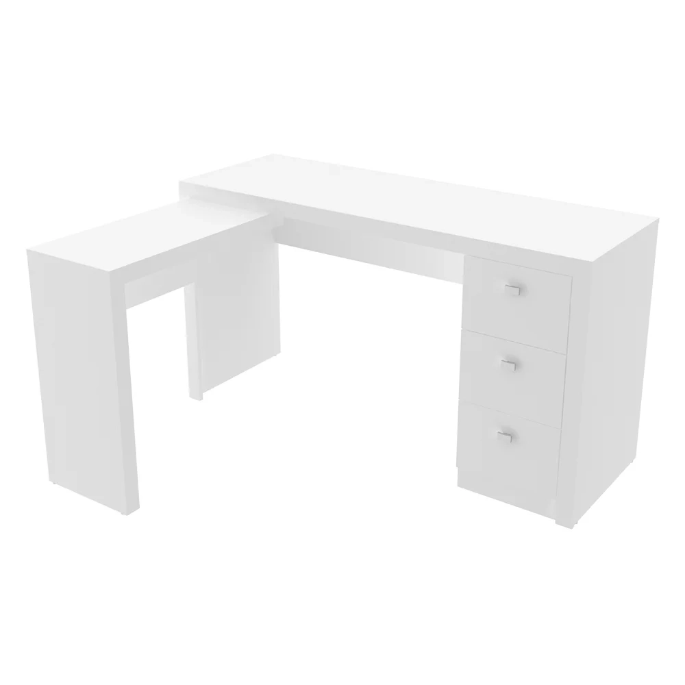 Mesa Em L Para Escritório 3 Gavetas ME4101 Branco - Tecno Mobili