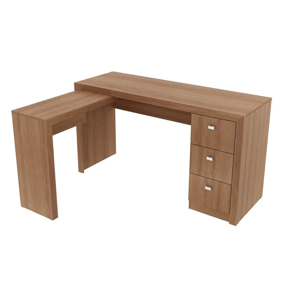 Mesa Em L Para Escritório 3 Gavetas ME4101 Amêndoa - Tecno Mobili