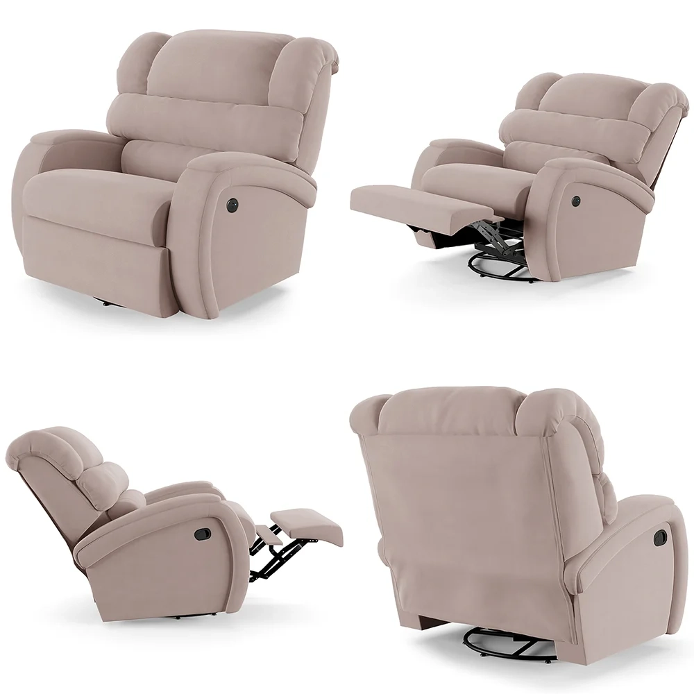 Poltrona do Papai Reclinável Kalie Glider Giratória Massagem FH9 Veludo Rosê - Mpozenato