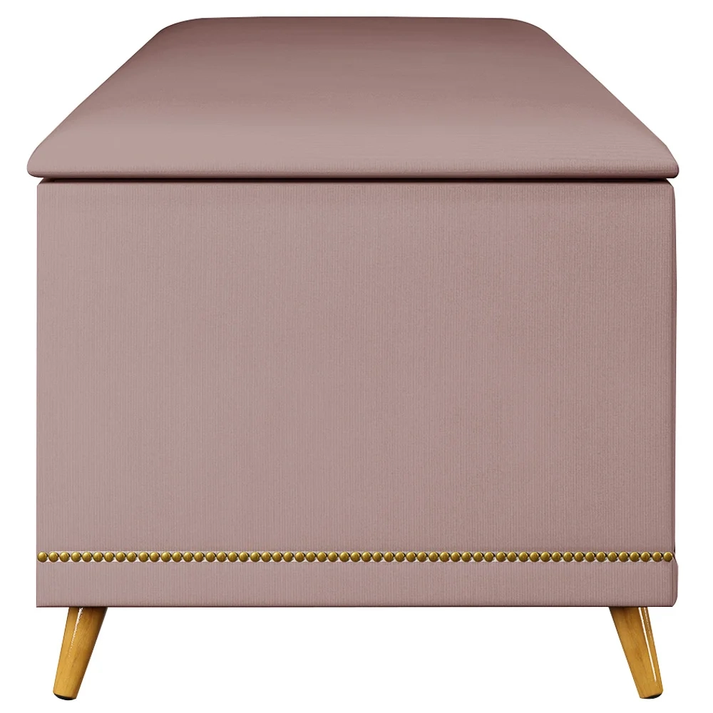 Calçadeira Baú Casal 140cm com Tachas Imperial J02 Veludo Rosê - Mpozenato