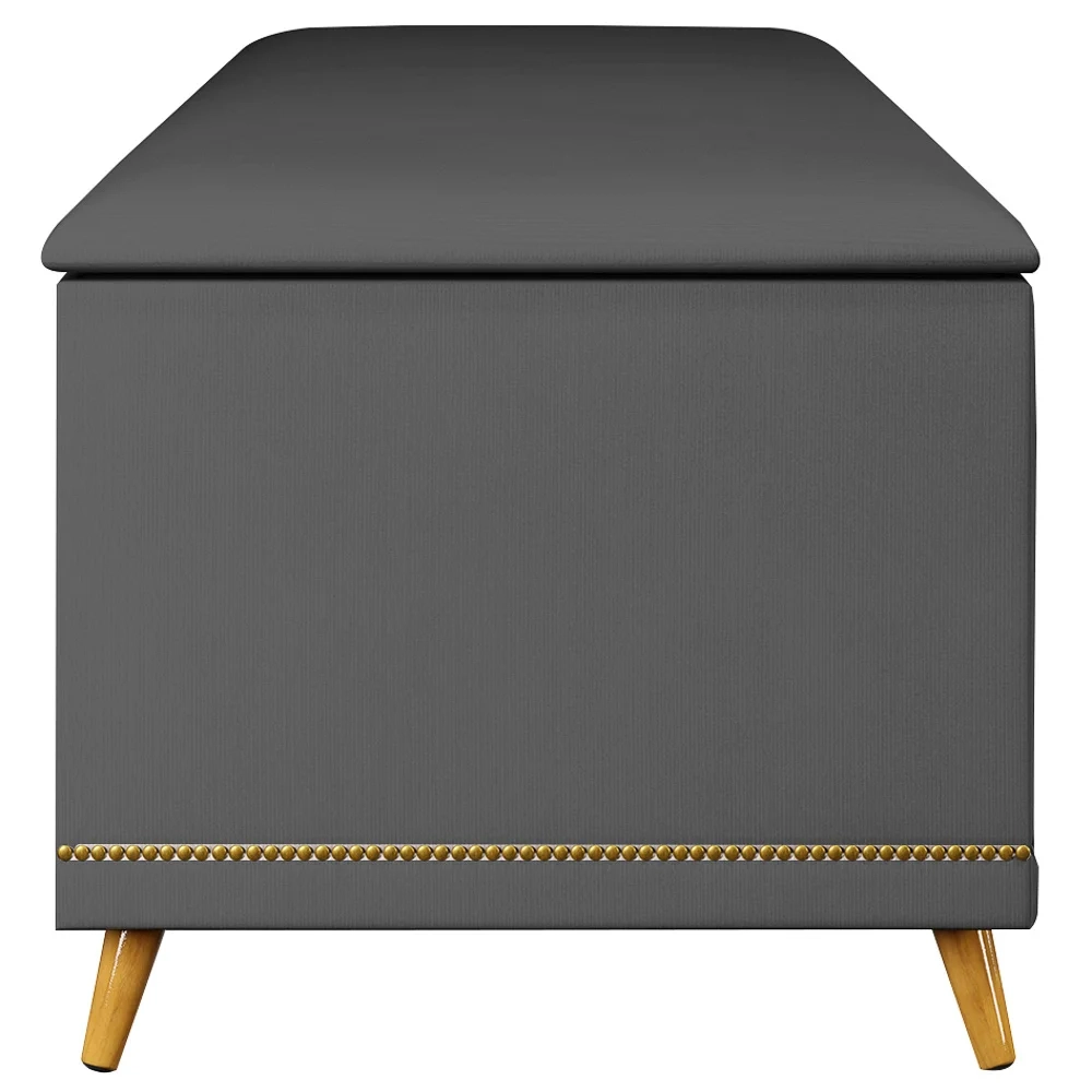Calçadeira Baú Casal 140cm com Tachas Imperial J02 Veludo Cinza - Mpozenato