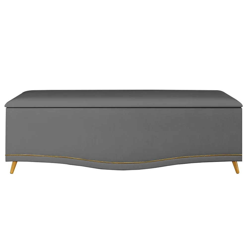 Calçadeira Baú Casal 140cm com Tachas Imperial J02 Veludo Cinza - Mpozenato