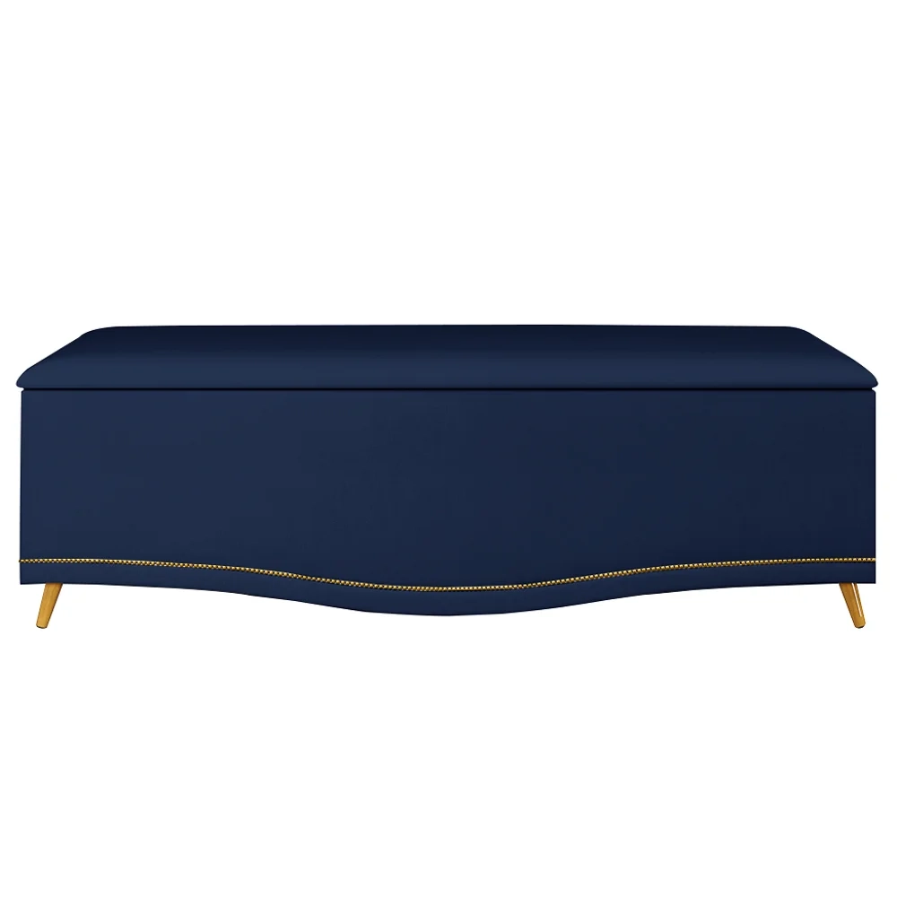 Calçadeira Baú Casal 140cm com Tachas Imperial J02 Veludo Azul - Mpozenato
