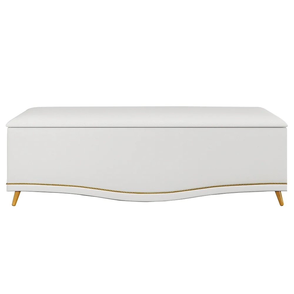 Calçadeira Baú Casal 140cm com Tachas Imperial J02 Sintético Branco - Mpozenato