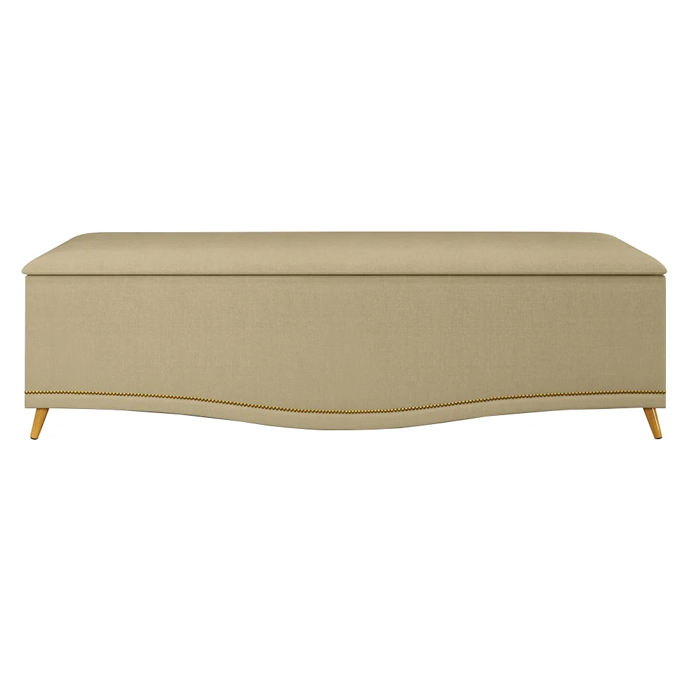 Calçadeira Baú Casal 140cm com Tachas Imperial J02 Linho Areia - Mpozenato