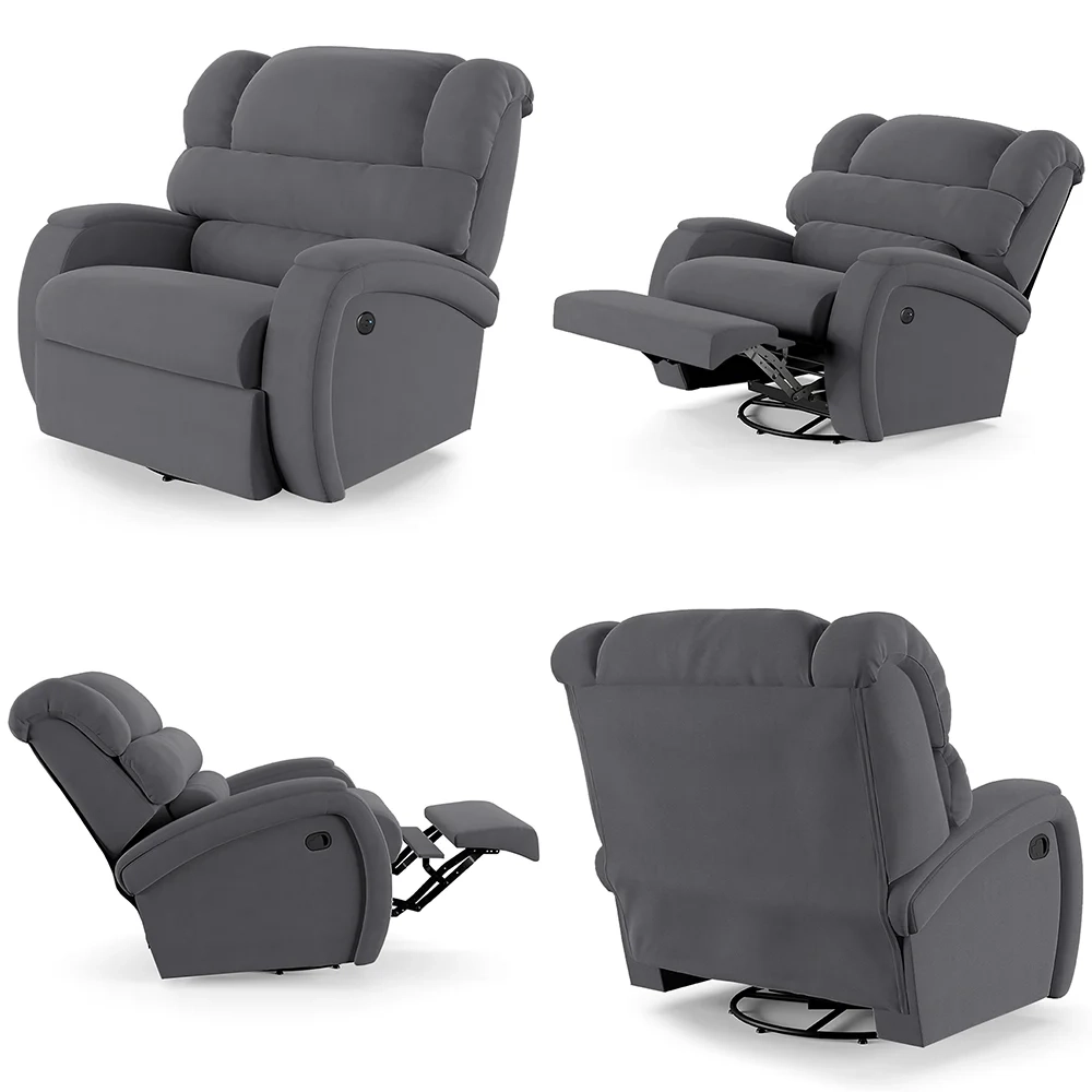 Poltrona do Papai Reclinável Kalie Glider Giratória Massagem FH9 Veludo Cinza - Mpozenato