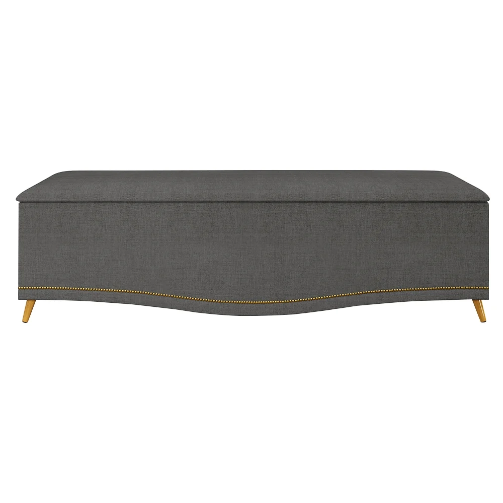 Calçadeira Baú Casal 140cm com Tachas Imperial J02 Linho Grafite - Mpozenato