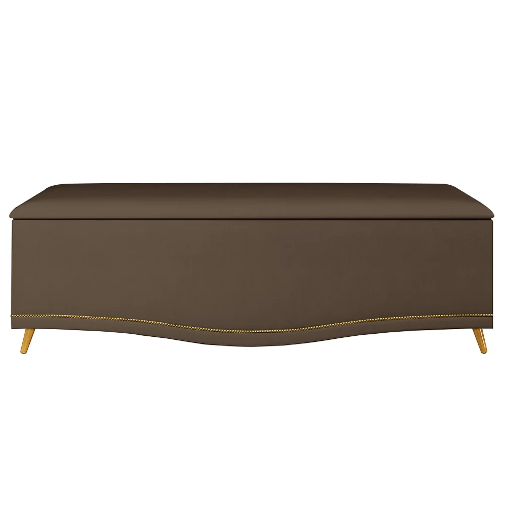 Calçadeira Baú Queen 160cm com Tachas Imperial J02 Veludo Chocolate - Mpozenato