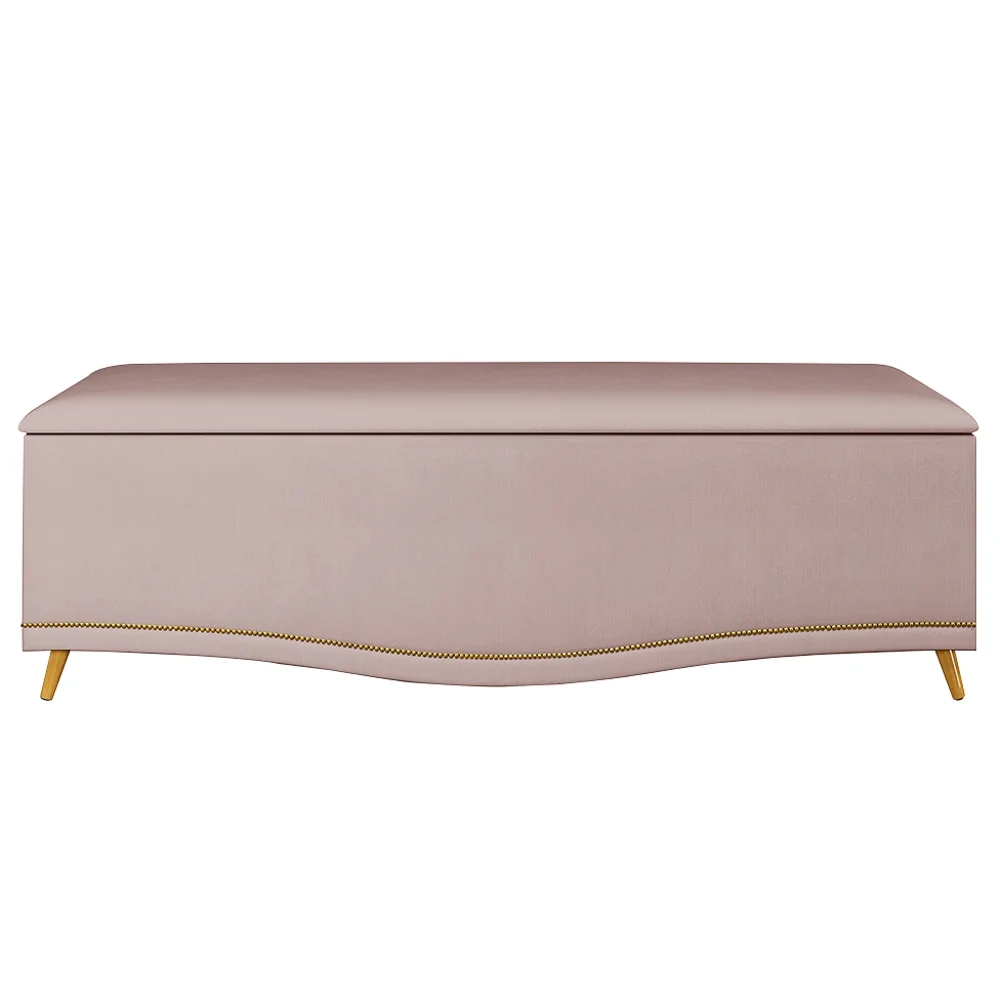 Calçadeira Baú Queen 160cm com Tachas Imperial J02 Veludo Rosê - Mpozenato